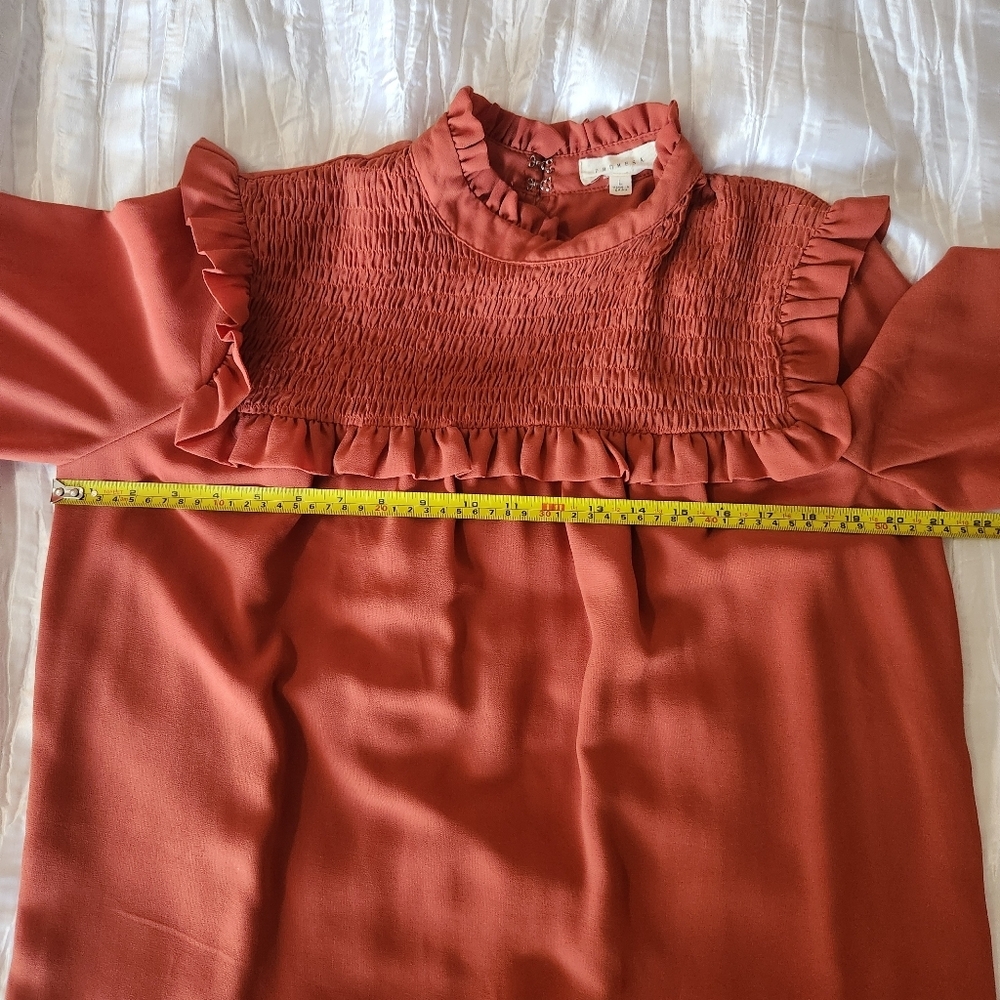 Promesa Rust Ruffle Blouse Size Large - Picture 6 of 10